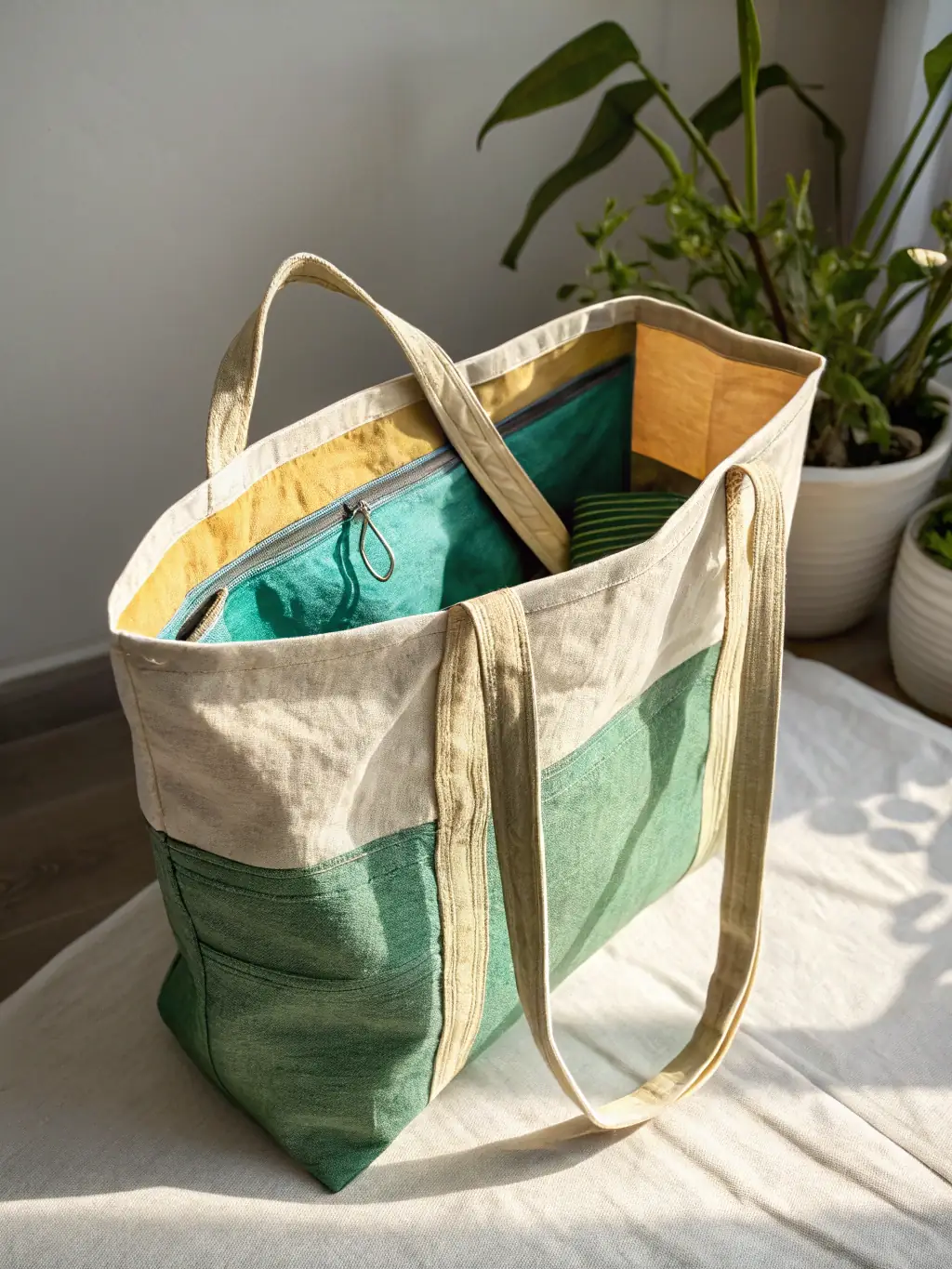 A high-quality photo of a natural jute tote bag with sturdy handles, displayed against a bright, minimalist background to highlight its texture and design, suitable for the Viking Overseas website.